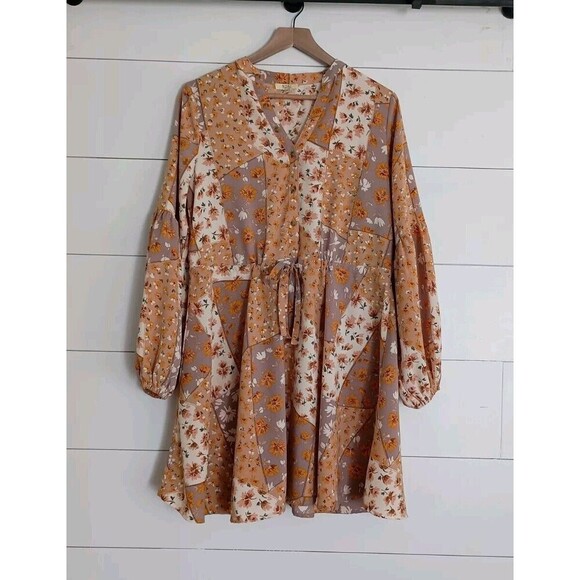 Kori America Tie Waist Patchwork Boho Dress Multi Floral Cottagecore Size Small - Picture 1 of 9